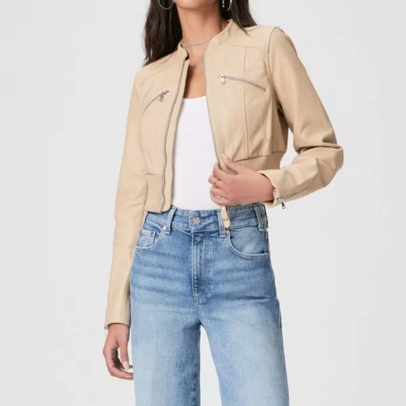 The Ameena By Paige Denim Cropped Leather Jacket Size Medium - Picture 1 of 7